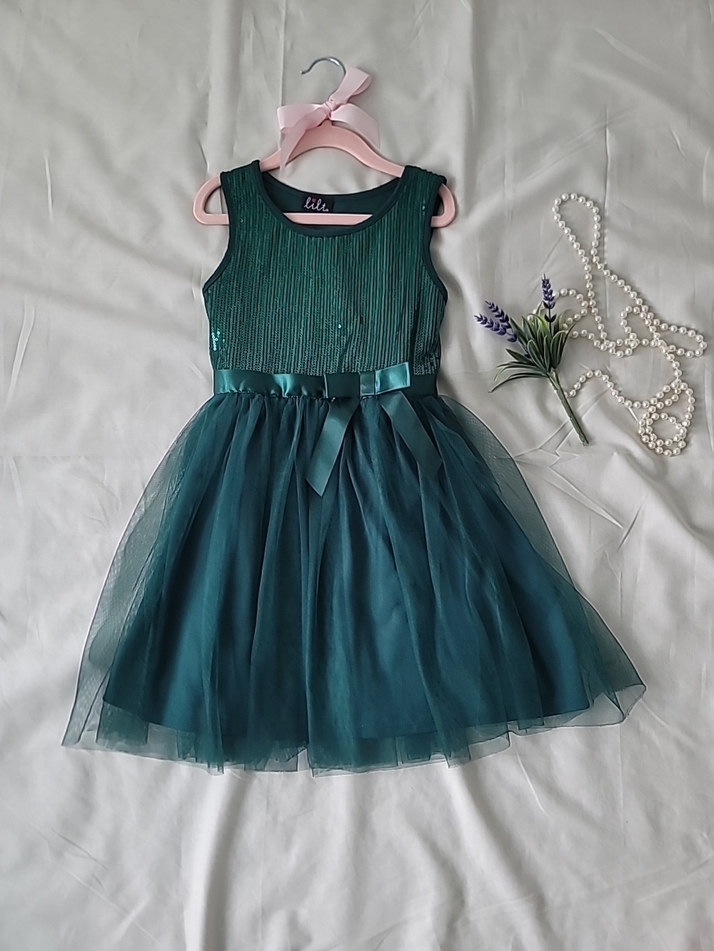 lilt Teal Layered Tulle Party Dress with Satin Bow